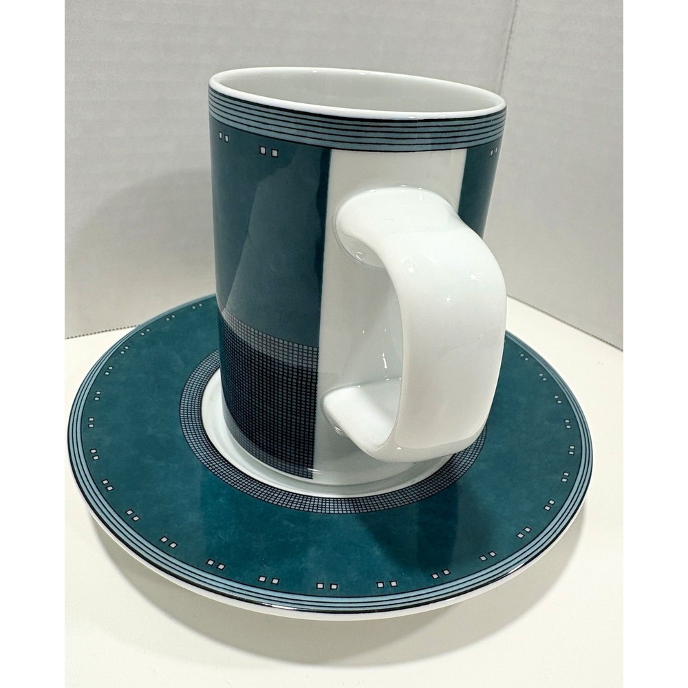 Vintage Dansk Gridworks Green Teal Mug & Salad Plate Set Portugal 2 Piece